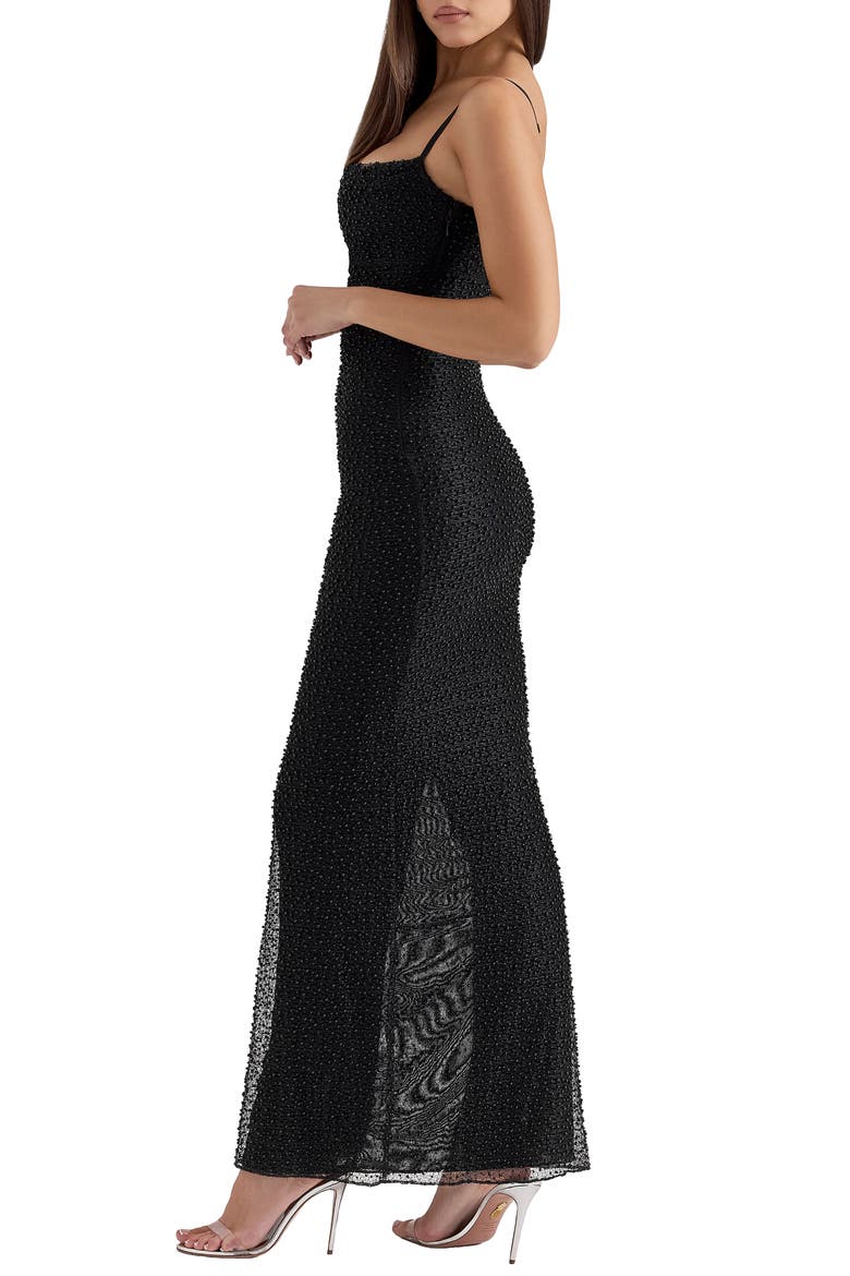 Calla Beaded Mesh Overlay Gown, Alternate, color, BLACK