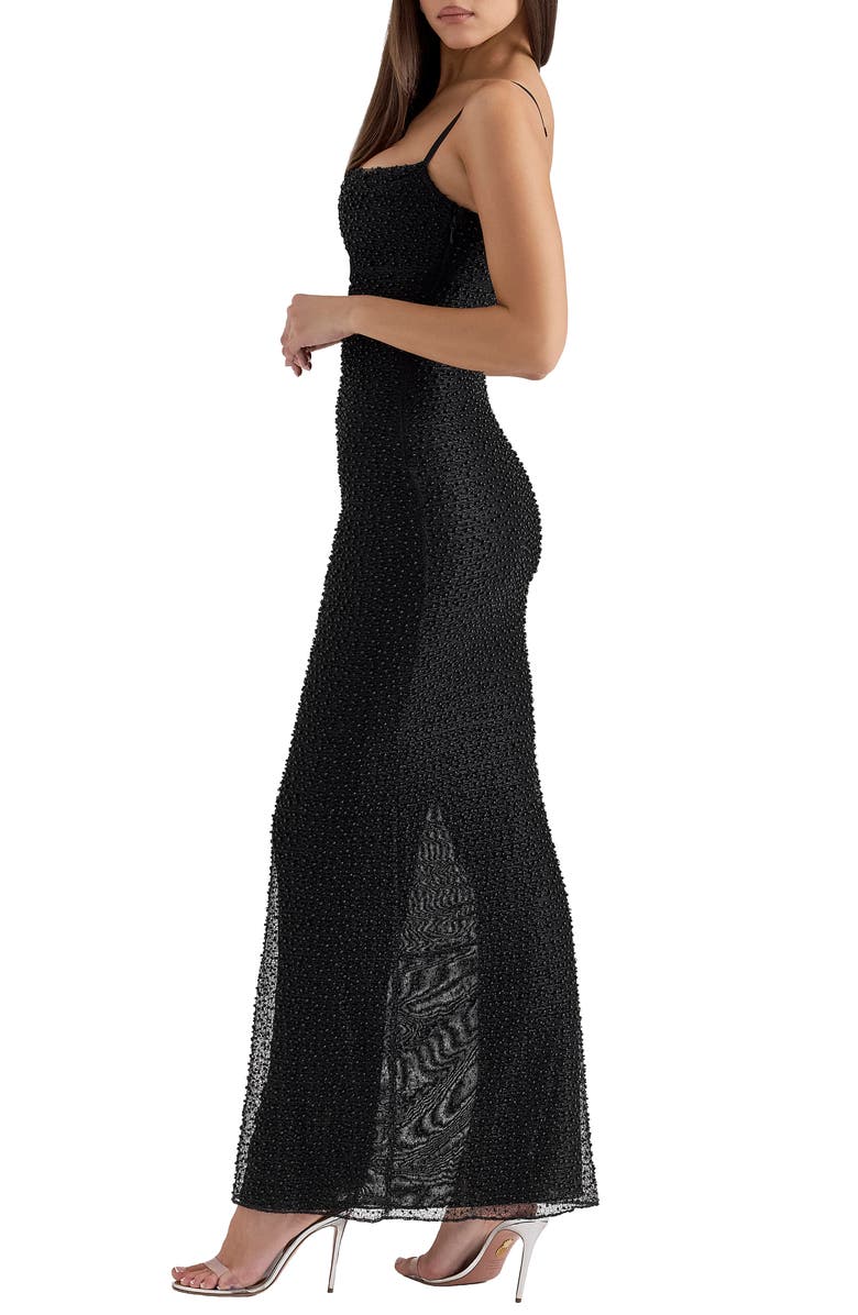 HOUSE OF CB Calla Beaded Mesh Overlay Gown, Alternate, color, Black