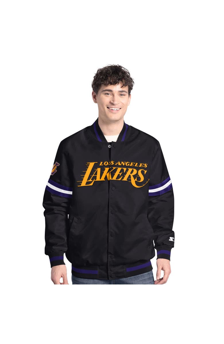 STARTER Men's Starter  Black Los Angeles Lakers Scout Varsity Full-Snap Jacket, Alternate, color, Black