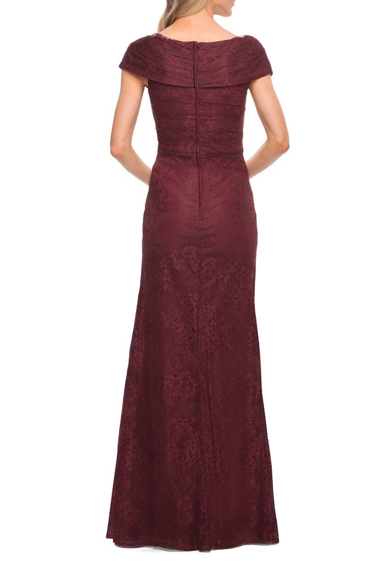 Lace Off The Shoulder Cap Sleeve Evening Dress, Alternate, color, Burgundy