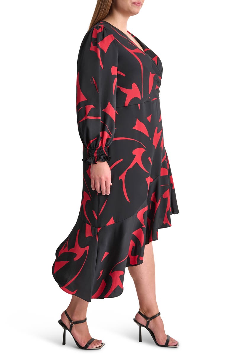 DKNY Long Sleeve Surplice Neck Dress, Alternate, color, Black/ Scarlet