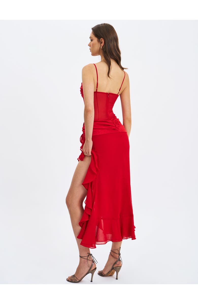 Miss Circle Dahlina Ruched Waist High Slit Maxi Dress, Alternate, color, Red