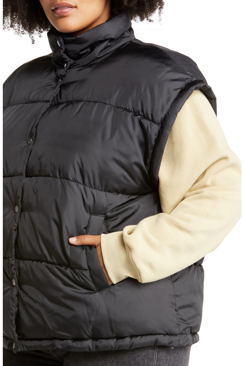 Snap Front Puffer Vest, Alternate, color, BLACK