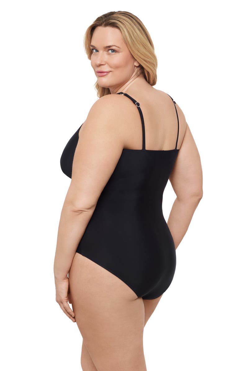 Aqua Green Plus Size V-Neck Surplice Trim Overlay Full Coverage One-Piece Swimsuit, Alternate, color, Black