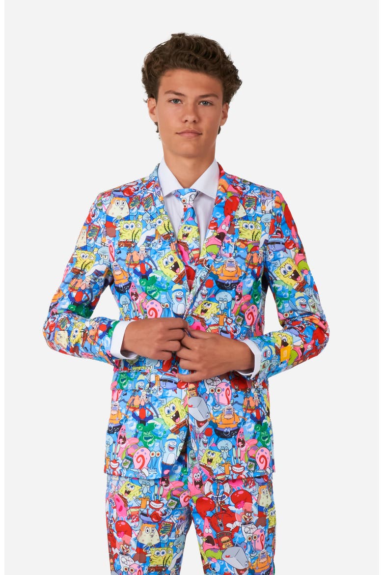 Kids' SpongeBob Frenzy Two-Piece Suit & Tie Set, Alternate, color, BLUE MULTI