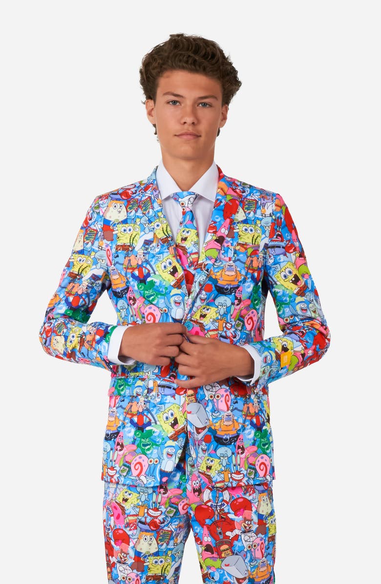 OppoSuits Kids
 SpongeBob Frenzy Two-Piece Suit 
Tie Set, Alternate, color, Blue Multi