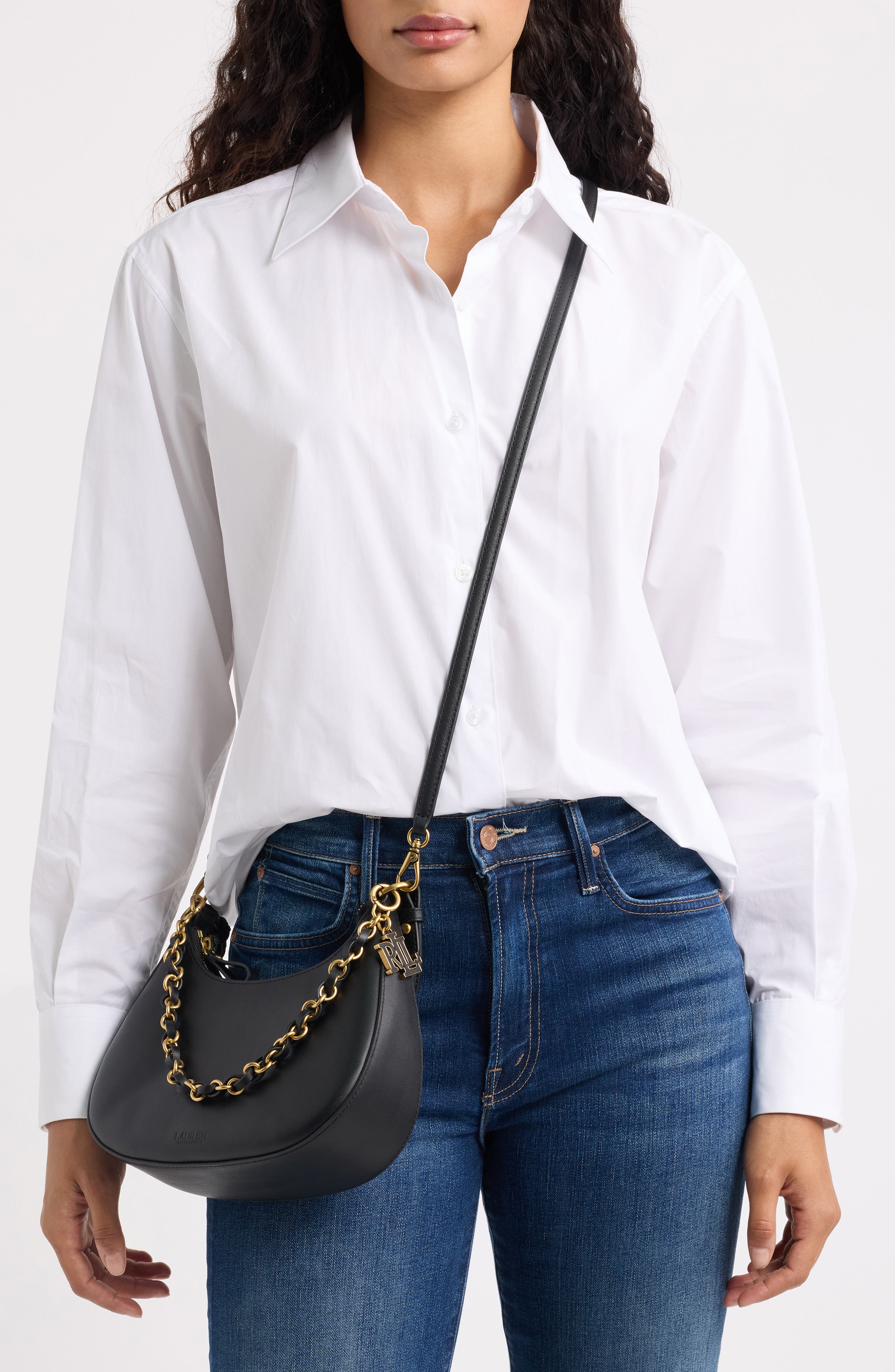 Chain Leather Shoulder Bag, Alternate, color, BLACK