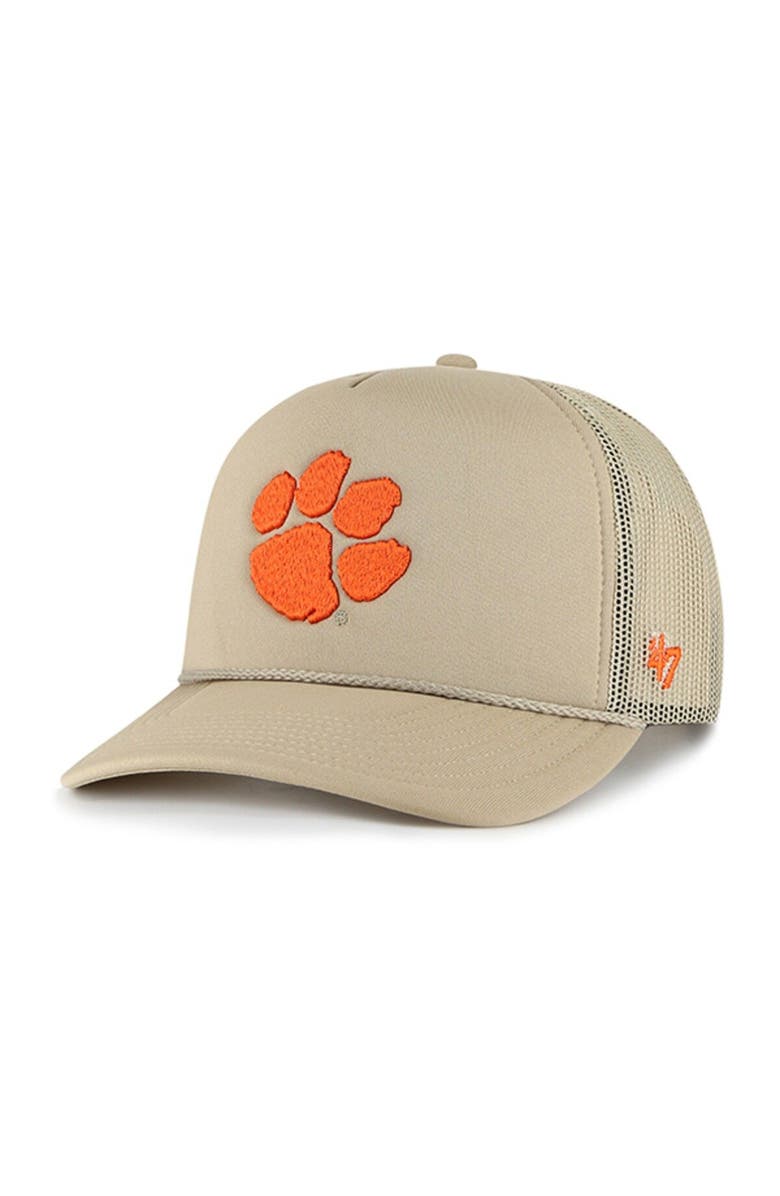 '47 Men's '47 Khaki Clemson Tigers Foam Front Mesh Trucker Snapback Hat, Main, color, 