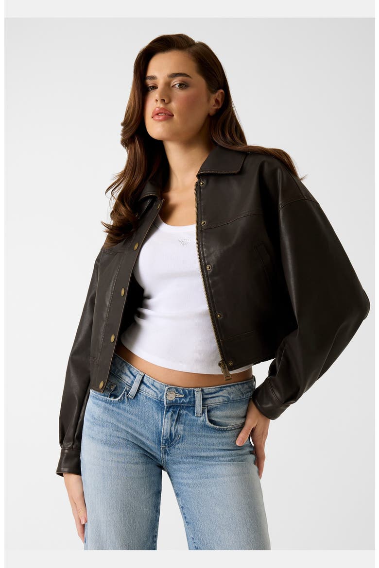 Clelia Crop Faux Leather Jacket, Alternate, color, CHOCOLATE BROWNIE MULTI