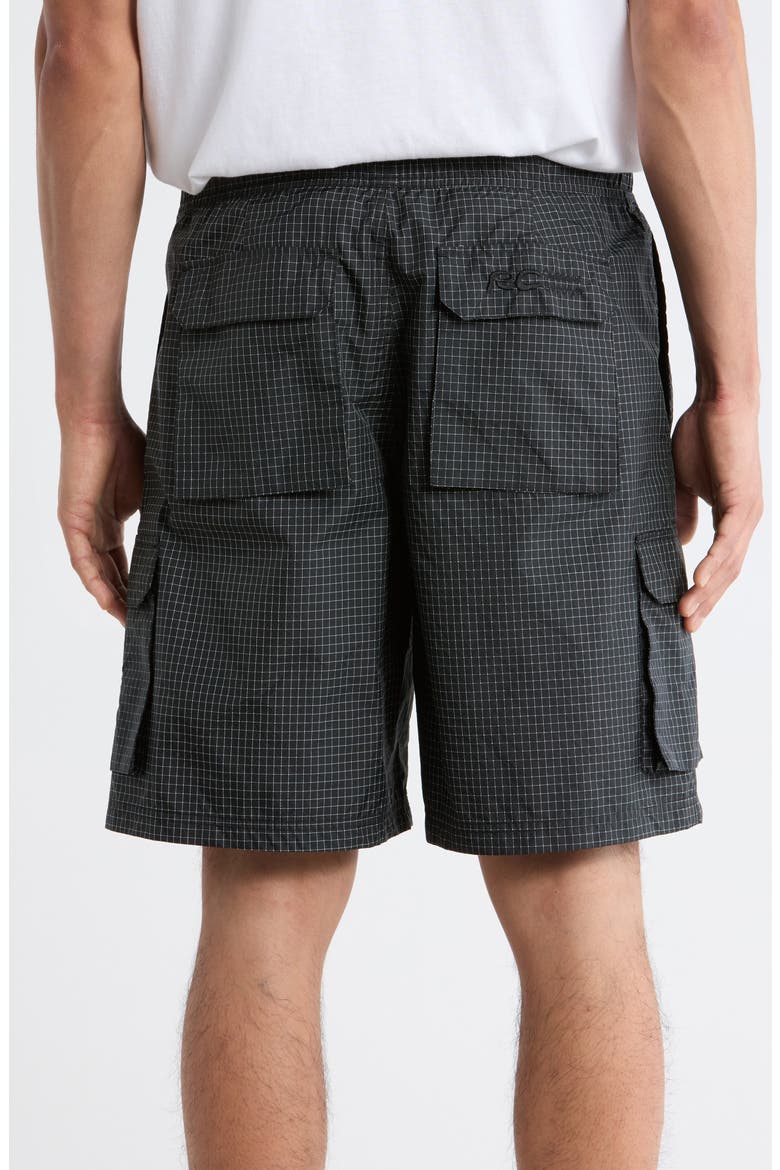 Tahoe Check Print Nylon Blend Drawstring Cargo Shorts, Alternate, color, BLACK