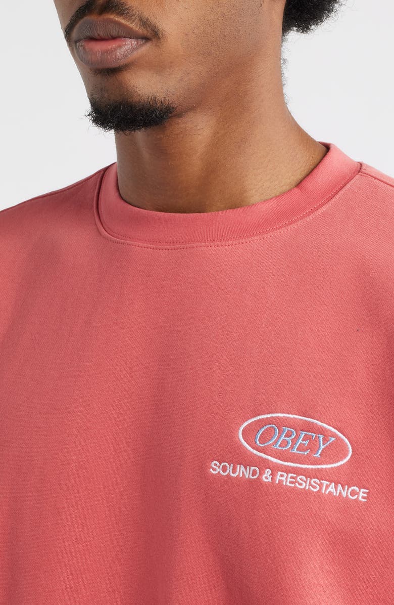 Obey Sound and Resistance Embroidered Sweatshirt, Alternate, color, Mineral Red