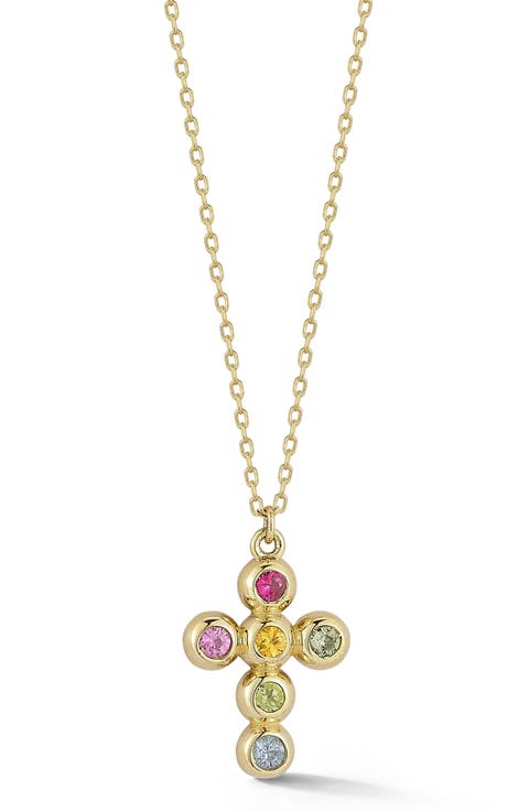 14K Gold Stone Cross Pendant Necklace