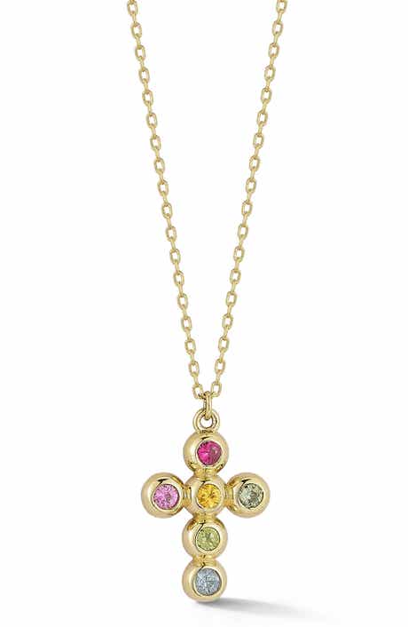 Ember Fine Jewelry 14K Gold Stone Cross Pendant Necklace
