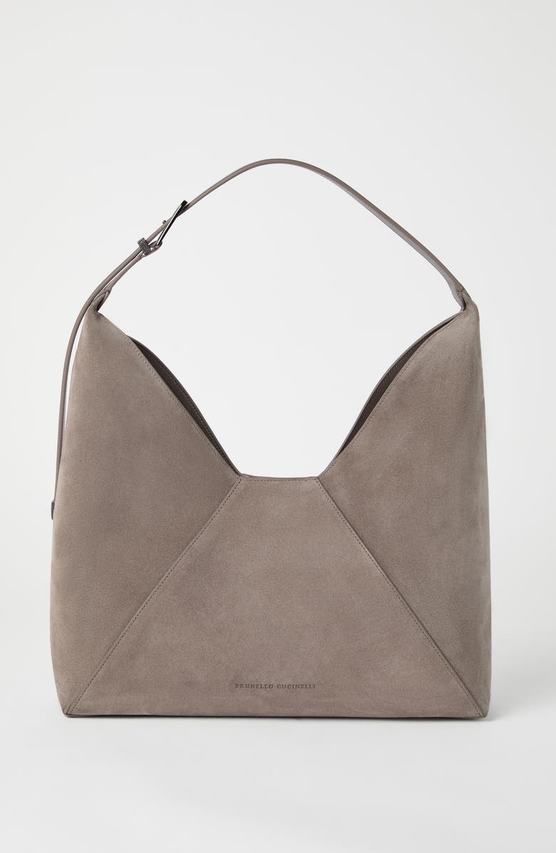 Brunello Cucinelli Sueded calfskin hobo bag, Alternate, color,