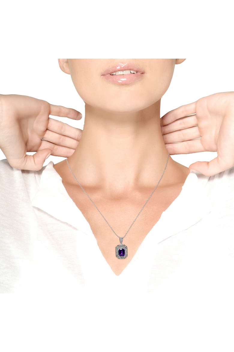 Silver Purple Amethyst and Diamond Accent Art Deco Style Pendant Necklace, Alternate, color, White