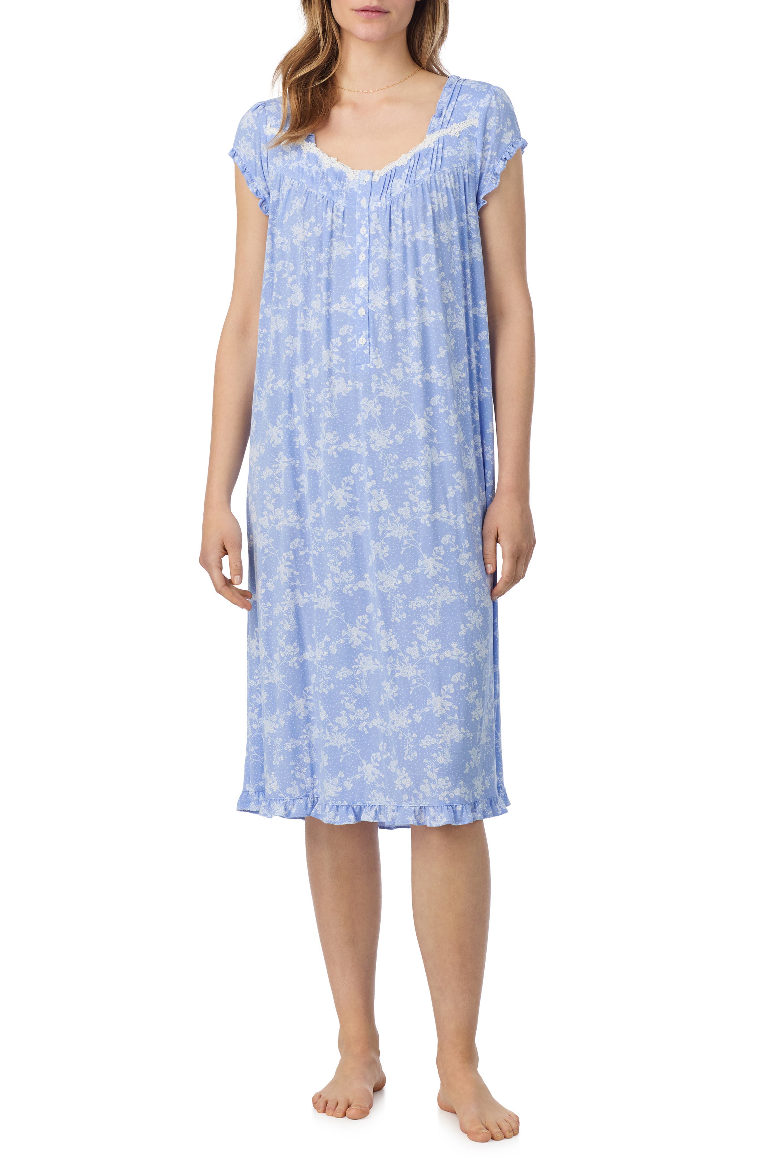 Eileen West Floral Waltz Nightgown in Blue/White 