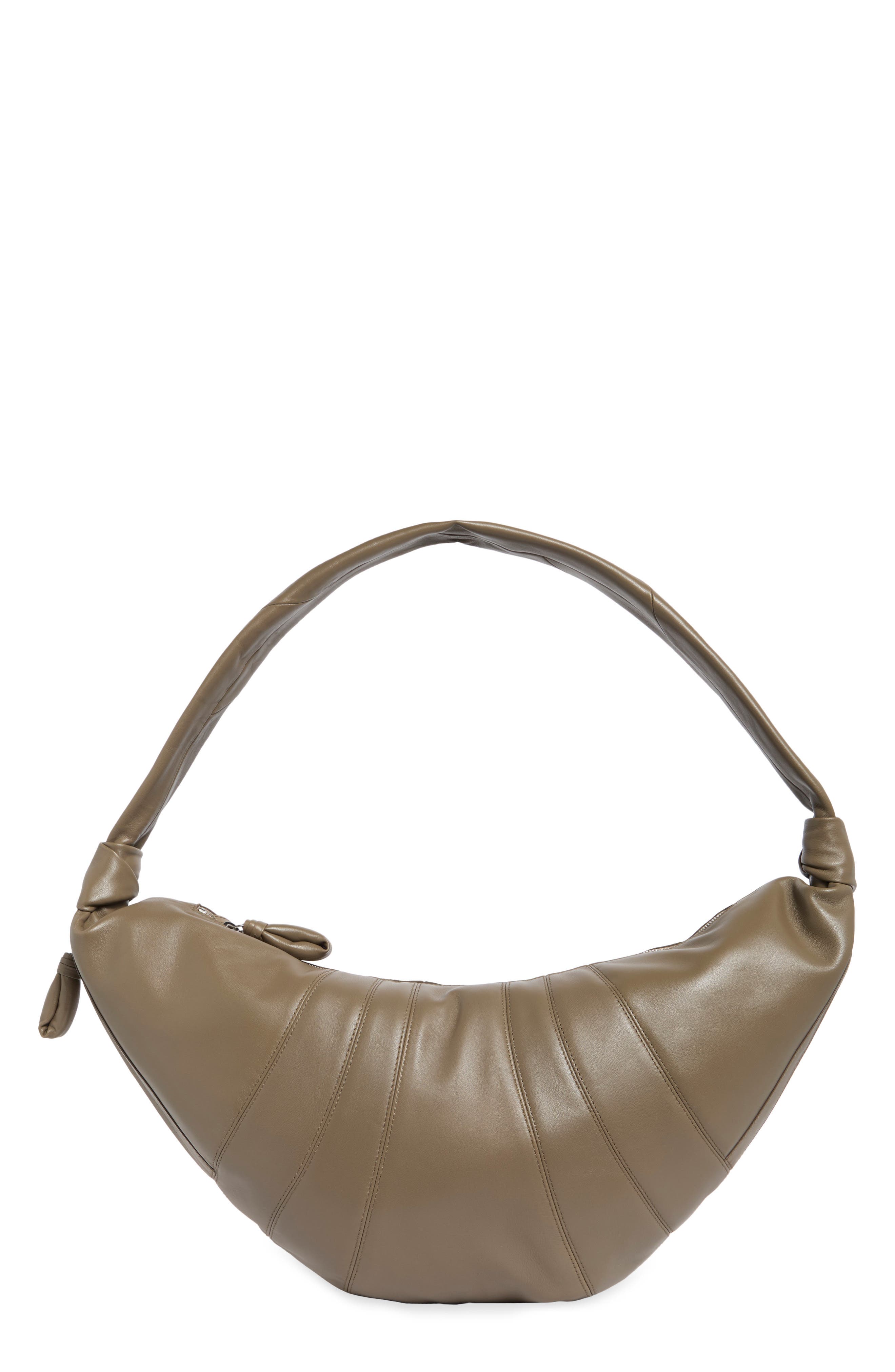 Large Croissant Leather Crossbody Bag, Main, color, DARK KHAKI