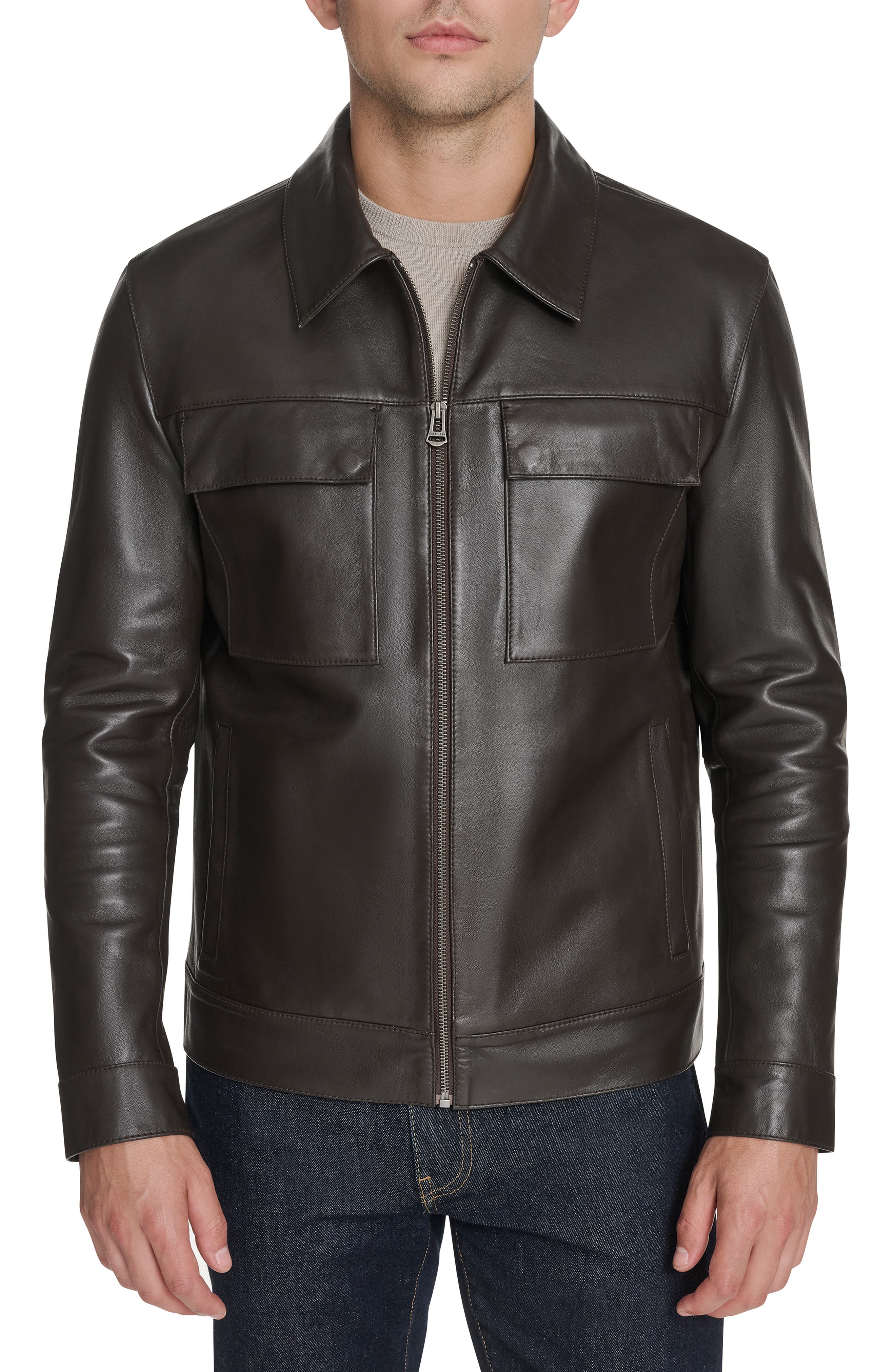 Leather Zip Shirt Jacket - image 3
