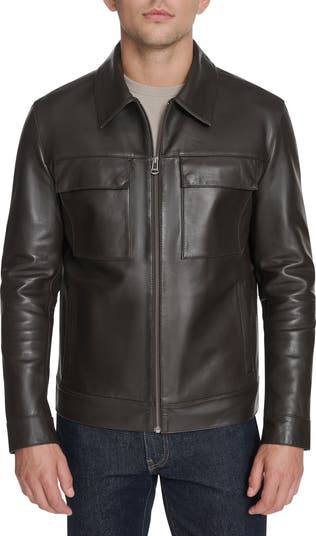 Cole Haan Leather Zip Shirt Jacket | Nordstrom