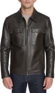 Cole Haan Leather Zip Shirt Jacket