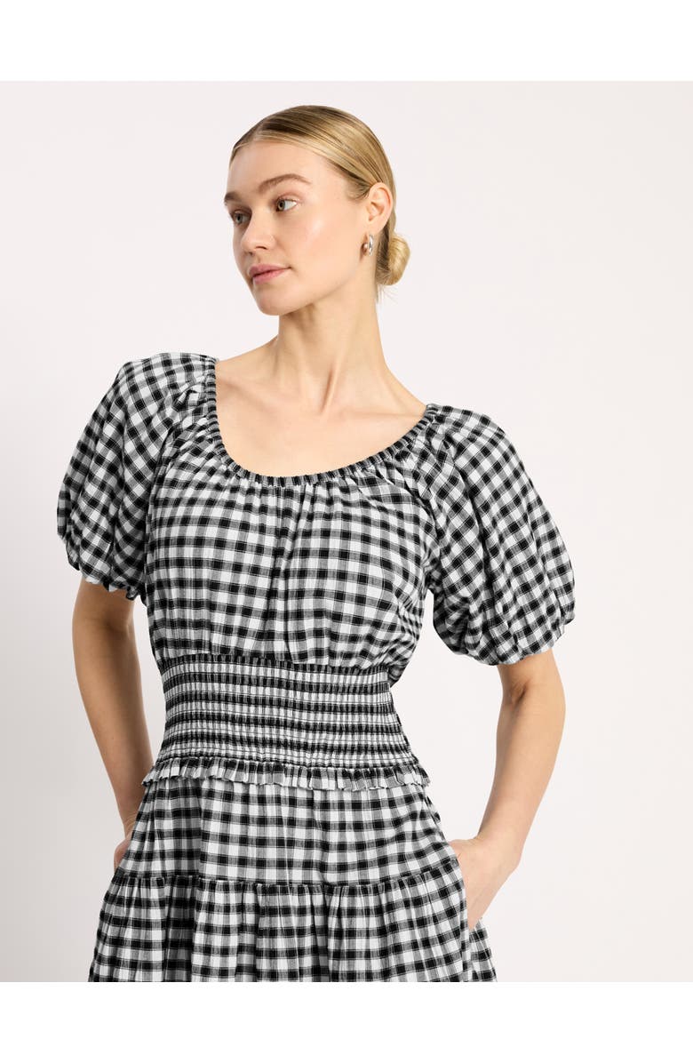 Albaray Gingham Blouson Sleeve Midi Dress, Alternate, color, Black