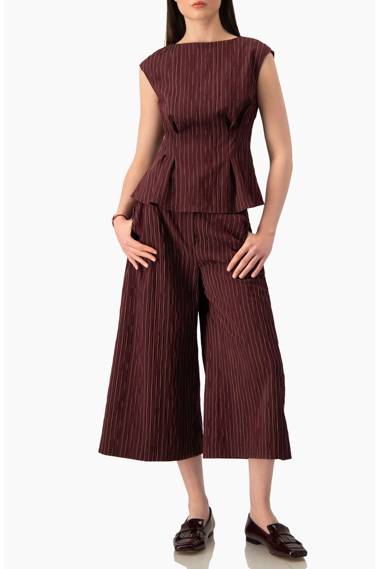 Sleeveless Pinstripe Peplum Blouse, Alternate, color, Wine