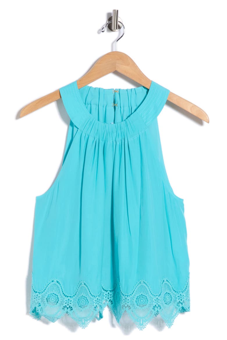 Karis Halter Neck Lace Trim Tank, Alternate, color, AQUA