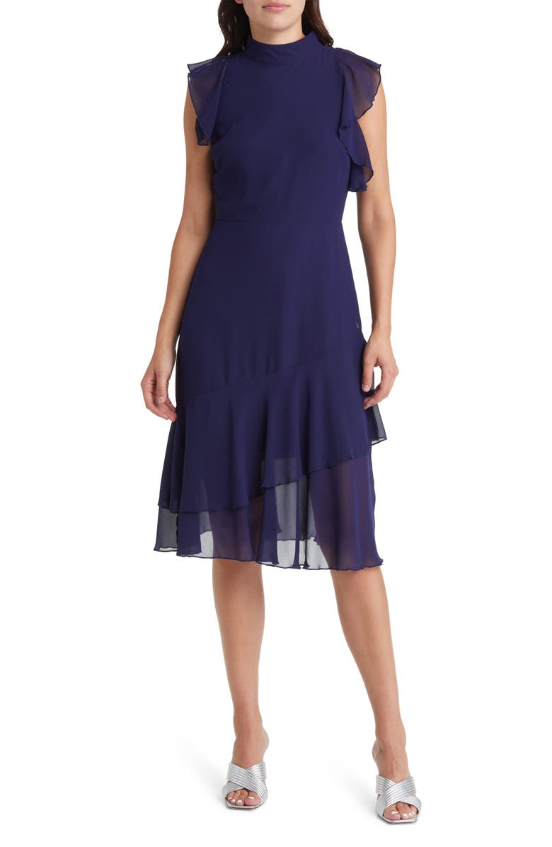 Sam Edelman Ruffle Mock Neck Midi Dress, Main, color, 