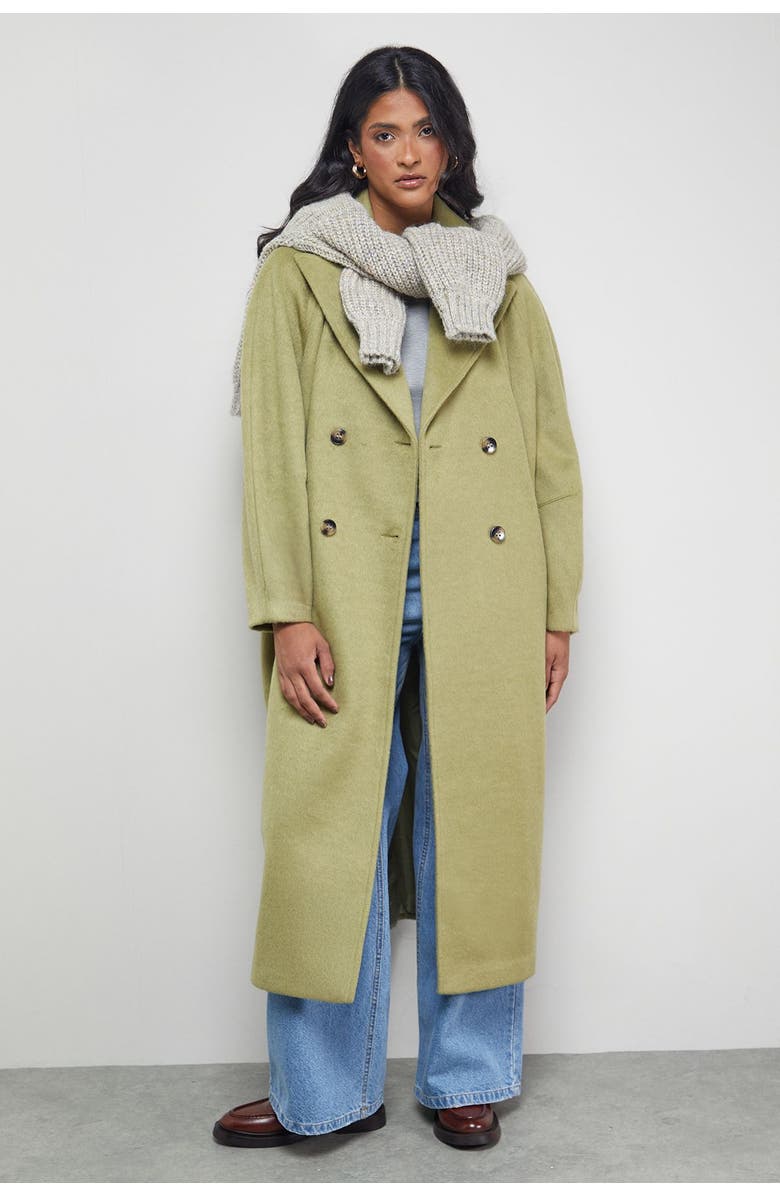 Warehouse Oversized Pleat Back Detail Maxi Coat, Main, color, Green