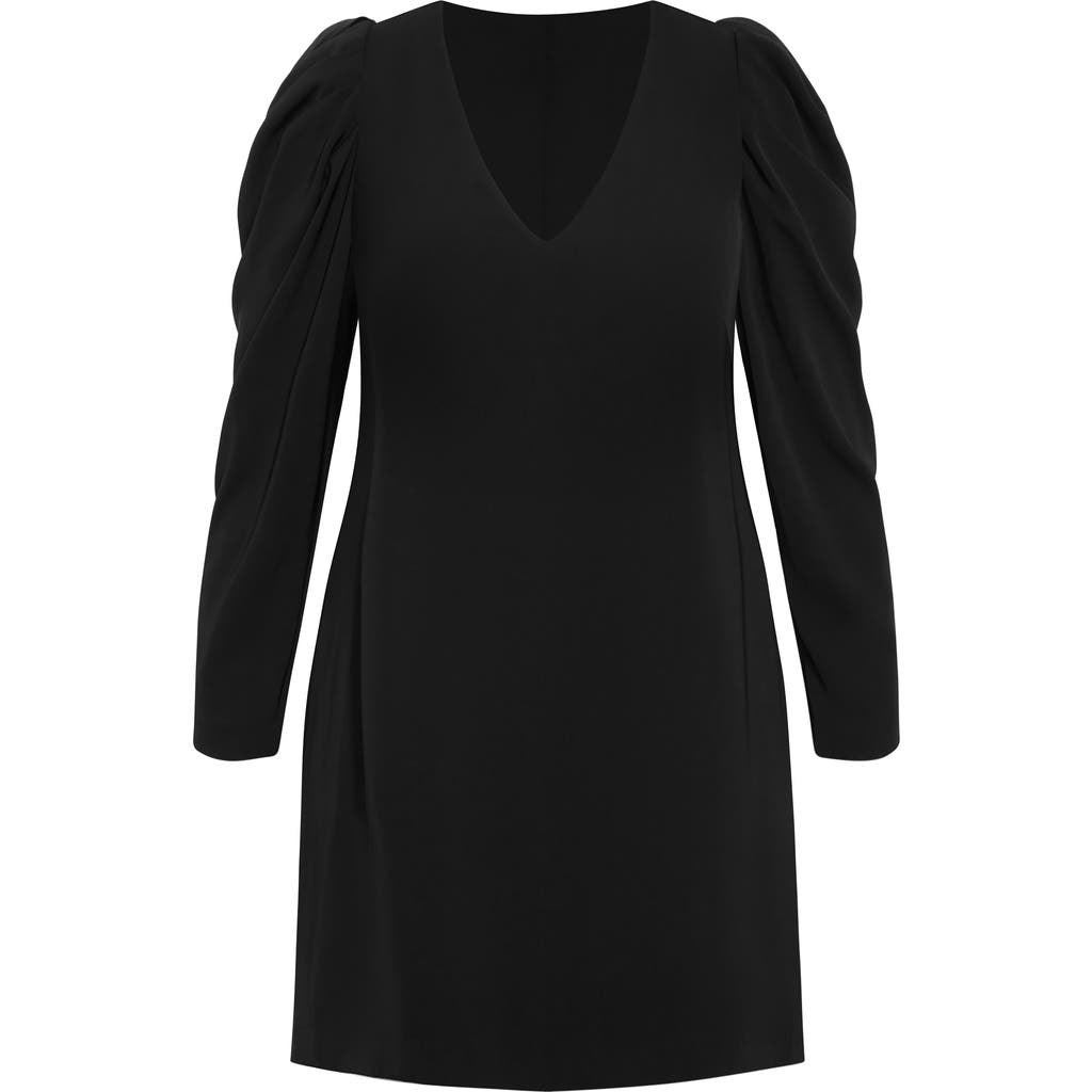City Chic Drew Puff Shoulder Long Sleeve Dress In Black