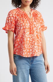 Wit & Wisdom Print Puff Sleeve Top