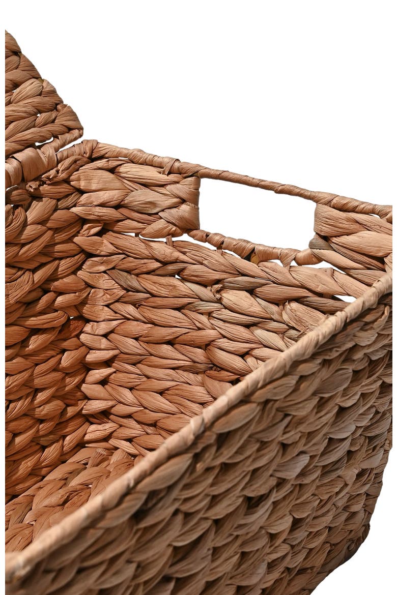 Wilder Classic Farmhouse Woven Hyacinth Rectangular Storage Baskets with Lids and Handles, Alternate, color, Natural