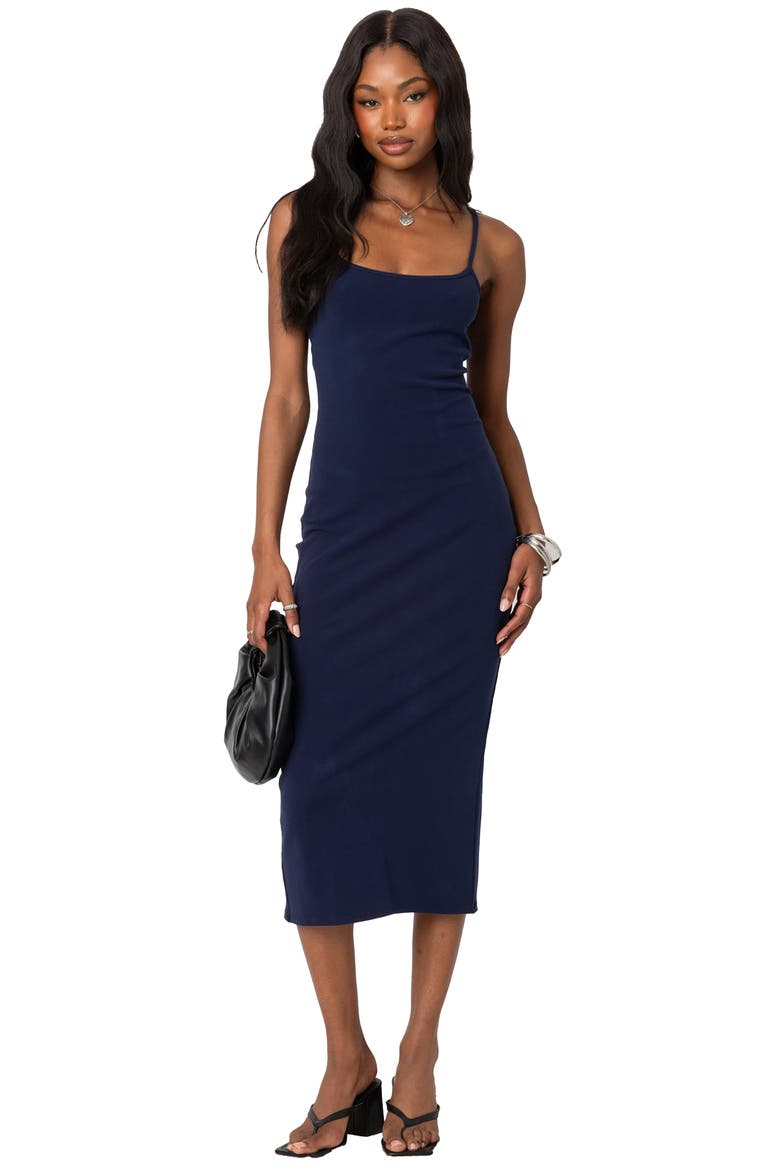 Stretch Cotton Midi Slipdress, Alternate, color, NAVY