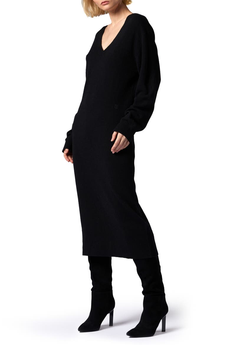 Jeannie Long Sleeve Cashmere Sweater Dress, Alternate, color, TRUE BLACK