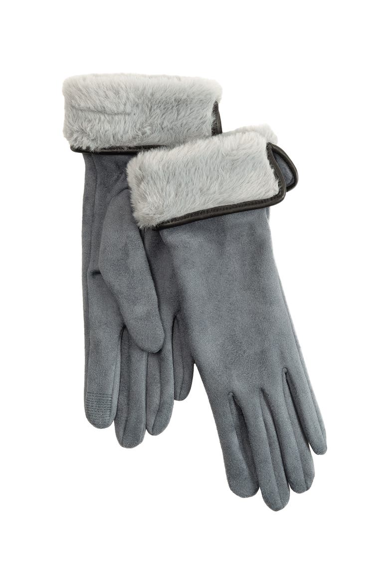 Stretch Suede Fold-Up Faux Fur Cuff Gloves, Alternate, color, Denim Blue