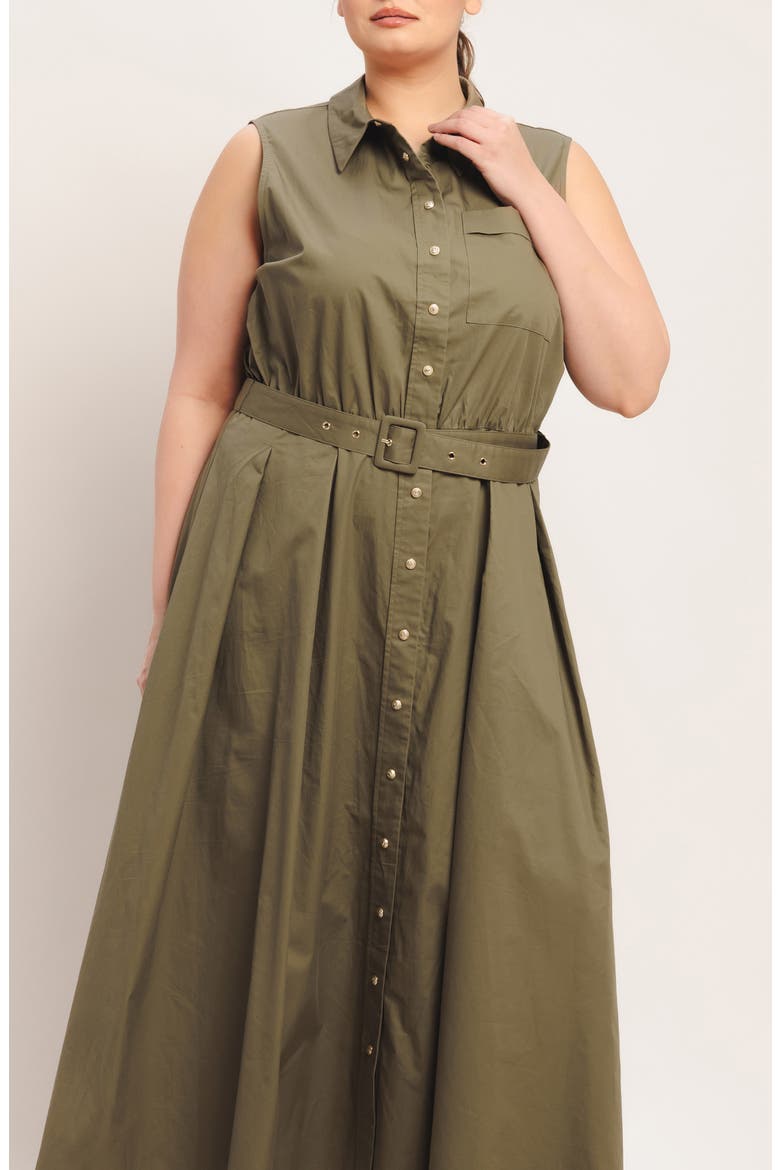 Belted Sleeveless Maxi Shirtdress, Alternate, color, OLIVE