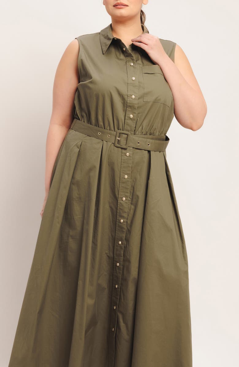 FLYING TOMATO Belted Sleeveless Maxi Shirtdress, Alternate, color, Olive