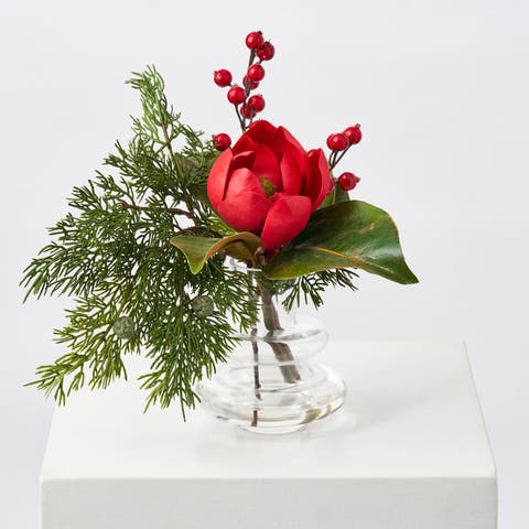Real Touch Red Magnolia Bloom, Cedar Greenery