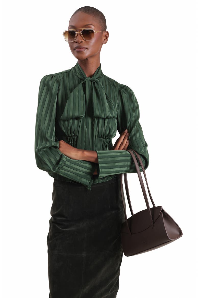 Satin Stripe Burnout Scarf Neck Top, Alternate, color, HUNTER GREEN