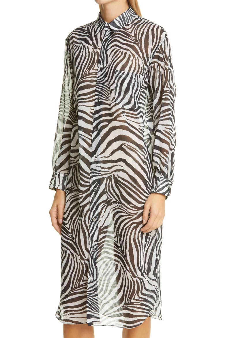 Zebra Print Long Sleeve Shirtdress, Alternate, color, ZEBRA