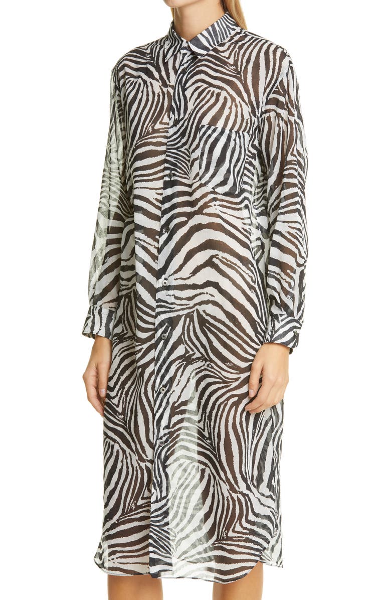 Junya Watanabe Zebra Print Long Sleeve Shirtdress, Alternate, color, 