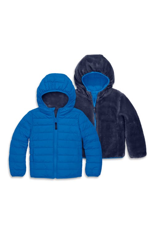 Primary Kids Reversible Fleece Puffer Jacket In Blue