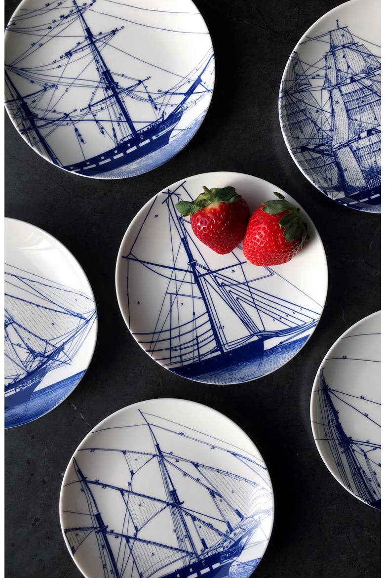 Rigging Small Plates, Mixed Set of 4 - Porcelain, Alternate, color, BLUE