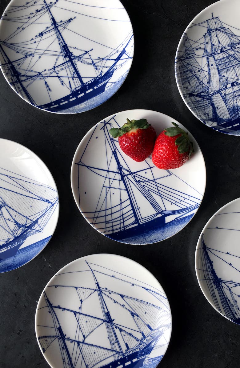 Caskata Rigging Small Plates, Mixed Set of 4 - Porcelain, Alternate, color, Blue