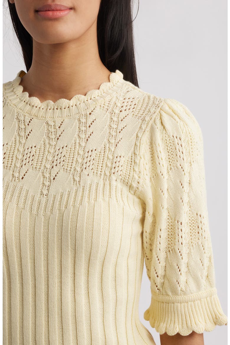 Mixed Stitch Elbow Sleeve Sweater, Alternate, color, BUTTER CREAM