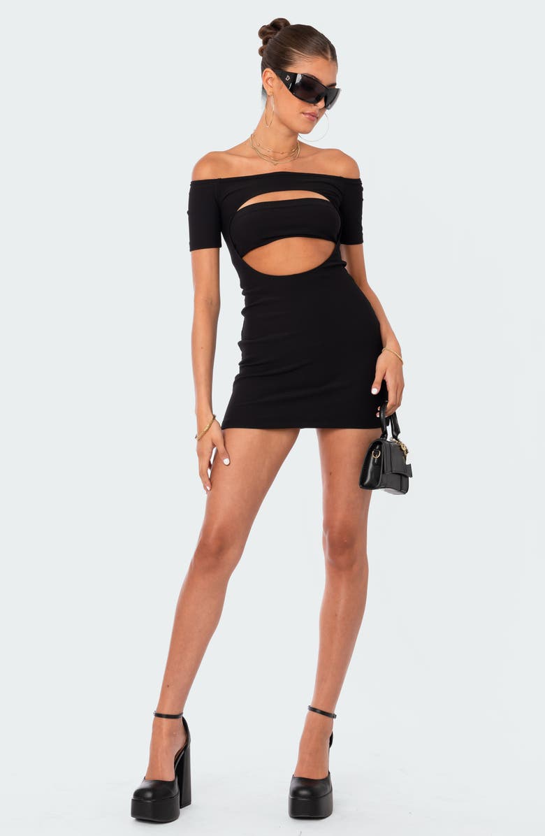 EDIKTED Ribbed Off the Shoulder Cutout Two-Piece Minidress, Alternate, color, 