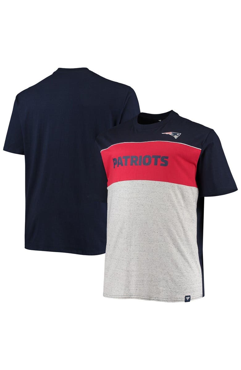 FANATICS Men's Fanatics Branded Navy/Heathered Gray New England Patriots Big & Tall Color Block T-Shirt, Main, color, 