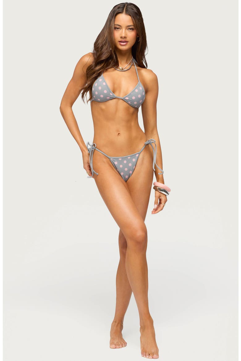 Tora Polka Dot Tie Side Reversible Bikini Bottoms, Alternate, color, PINK-AND-GRAY