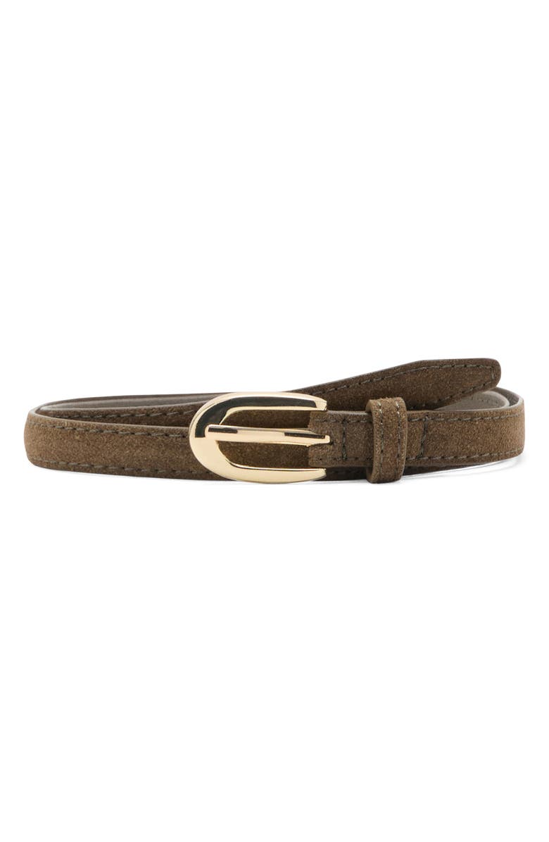 MANGO Thin Suede Belt, Main, color, Khaki Green