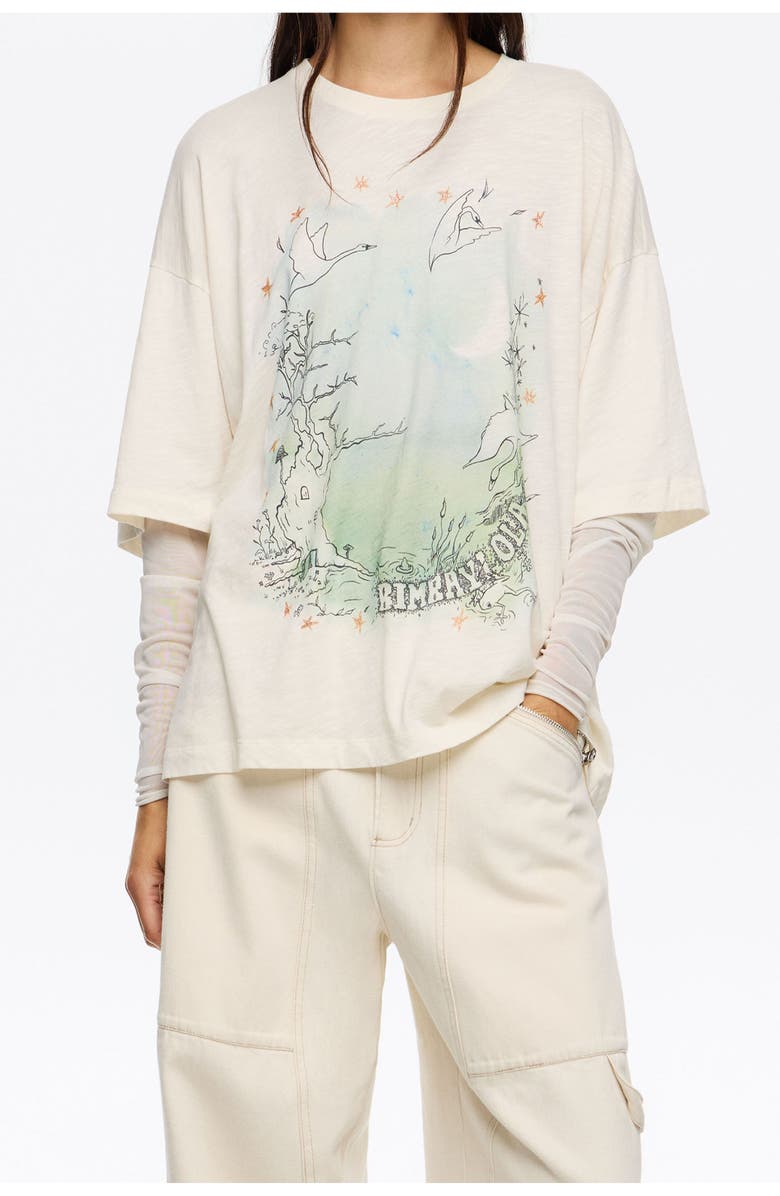 Bimba y Lola Tulle Sleeve T-Shirt, Main, color, Ivory